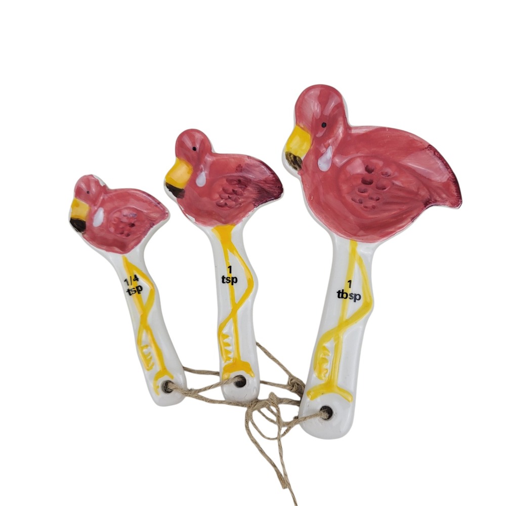 Pink Flamingo Ceramic Measuring Spoons Set of 3 1tbsp 1tsp 1/4tsp